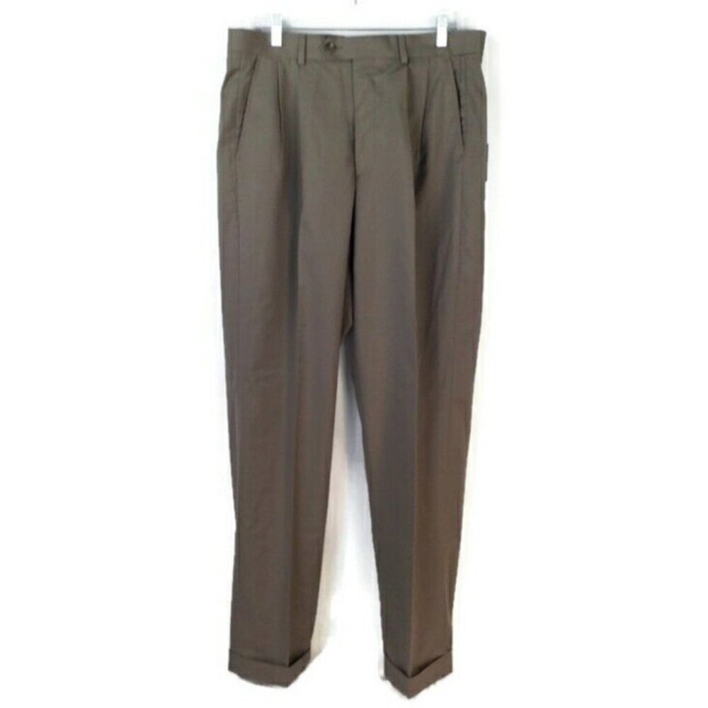 Arrow Mens Taupe Color Wool Blend Dress Pants Pleated Cuffed Size 34 x 33.625